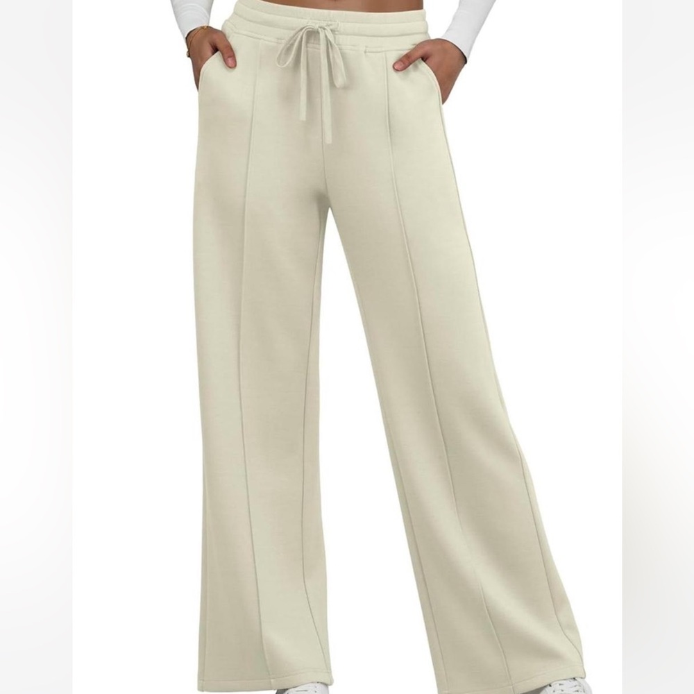Women's Cream Drawstring Pants - Picture 2 of 7